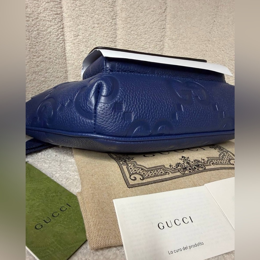 Gucci Blue Leather GG Embossed Belt Bag Crossbody Waist bag - Picture 7 of 10